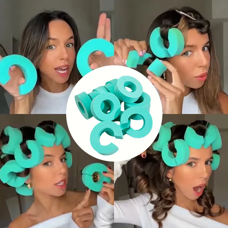 New 12PCS Heatless Hair Curler No Heat Hair Rollers C-Shaped Sponge Curling Rod Soft Curls Sleeping Flexi Rods Styling