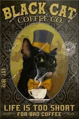 

Black Cat Coffee Company Retro Metal Tin Sign Vintage Poster Paintings Art Wall Decor for Home Living Room Coffee Shop Kitchen