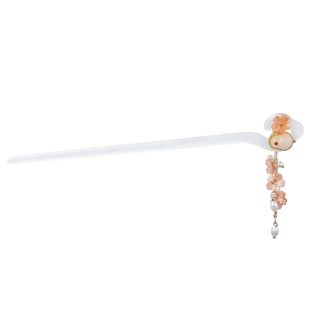 Acetate Braided Hairpins New Headdress Tassel For Girls Pearl Flower Women Hanfu Hairpins Rabbit Hair Sticks Chinese Hair Fork