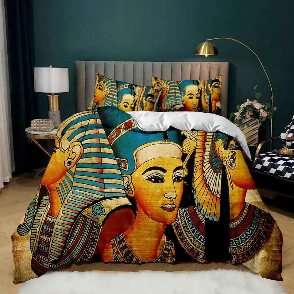 Pharaoh Bedding Sets,King Size 3D Ancient Egypt Tribe Decor Comforter Cover Set for Adult Egyptian Pyramid Polyester Duvet Cover - Image 6