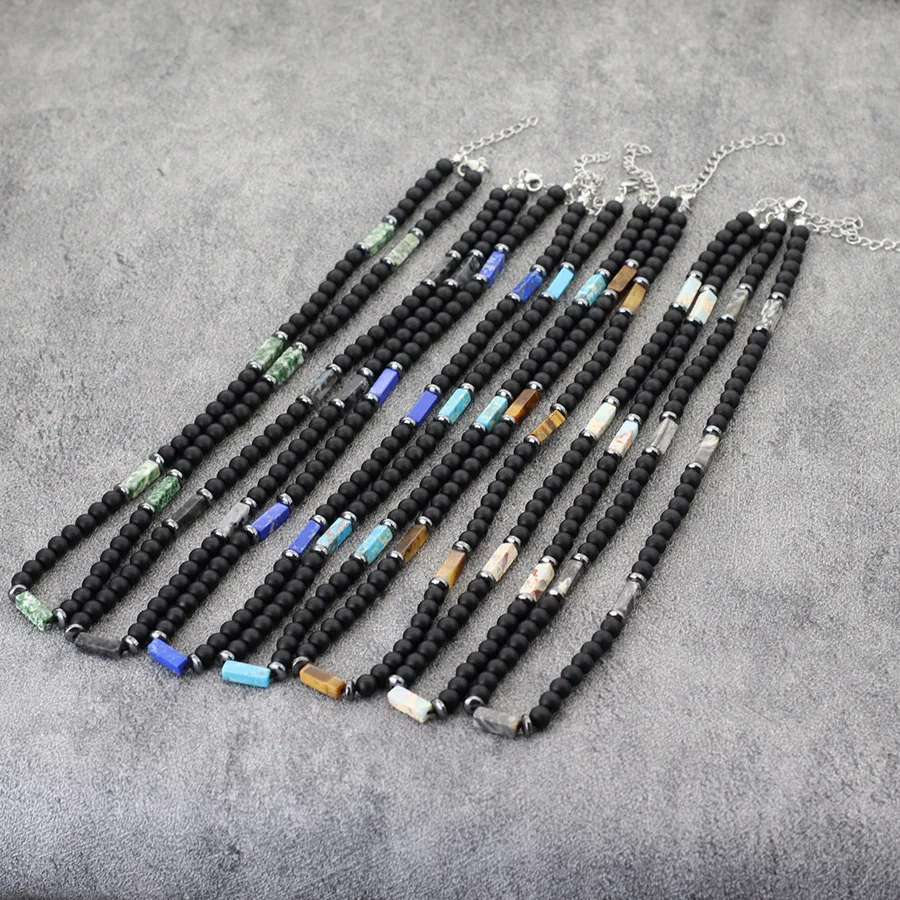 Men Natural Stone Necklace Stainless Steel Buckle Tiger Eyes