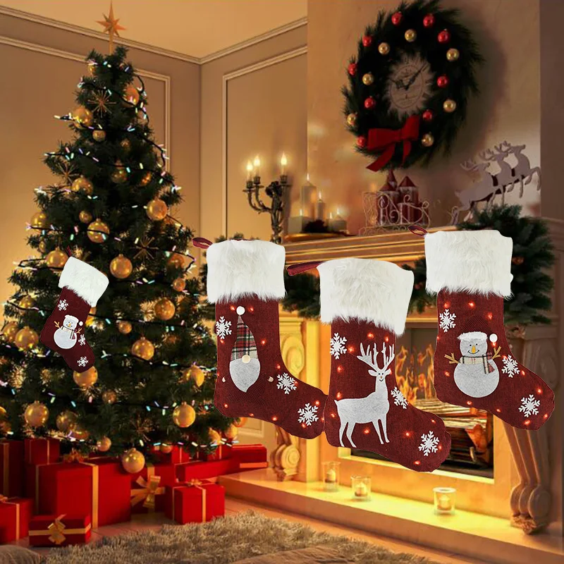 Set 4 Calze Di Babbo Natale Natalizie, 4 Design Diversi (Babbo, Renna, Pupazzo Di Neve), Con Ganci, Decorazioni Fai Da Te - 3
