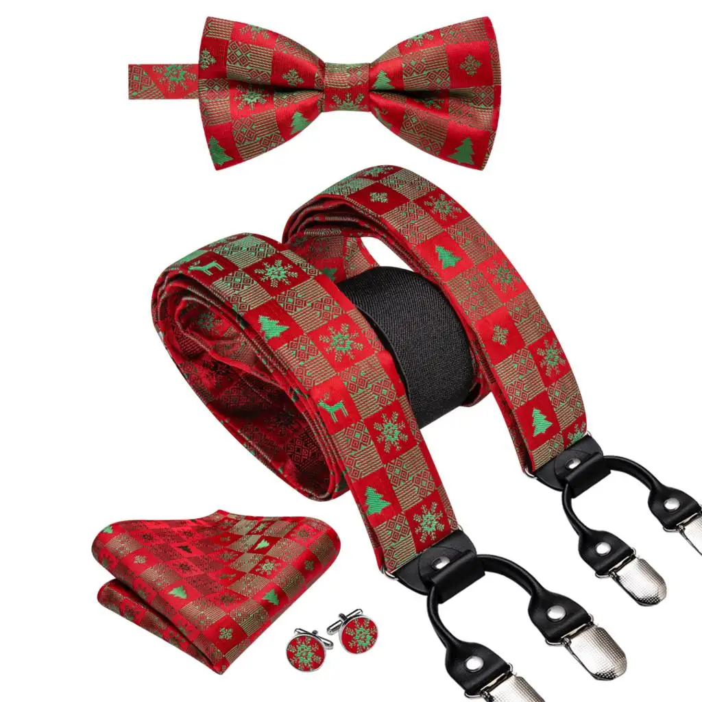 hi-tie-red-green-silk-mens-christmas-suspender-bowtie-hanky-cufflink-adjustable-clip-on-xmas-braces-for-male-wedding-wholesale