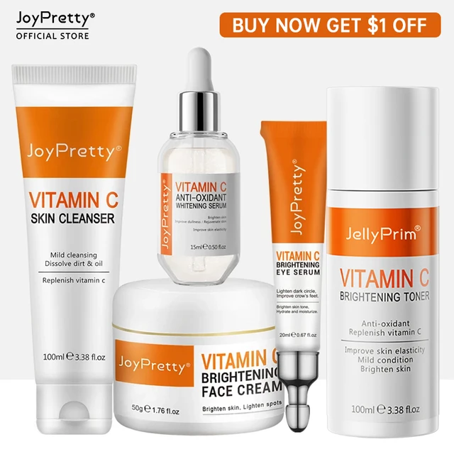 JoyPretty – ensemble de soins pour la peau, crème blanchissante, nettoyant, brillant, hydratant, pour la peau foncée, sérum, produits pour le visage, 5 pièces