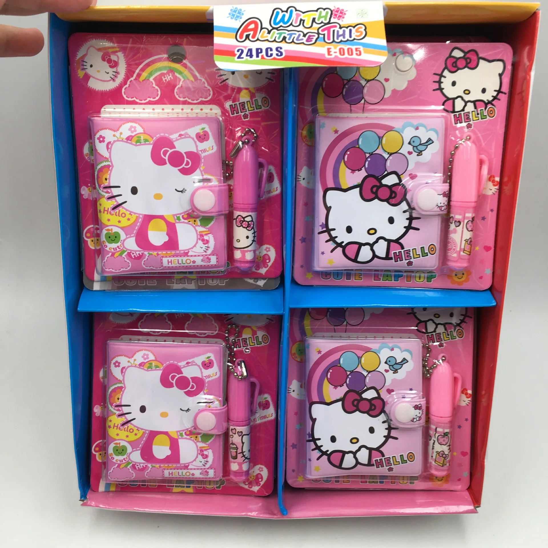 12 Sets Wholesale Sanrio Stationery My Melody Kuromi Cinnamoroll Notebook  8-color Ballpoint Pen Fluorescent Gel Pen Sticker Set