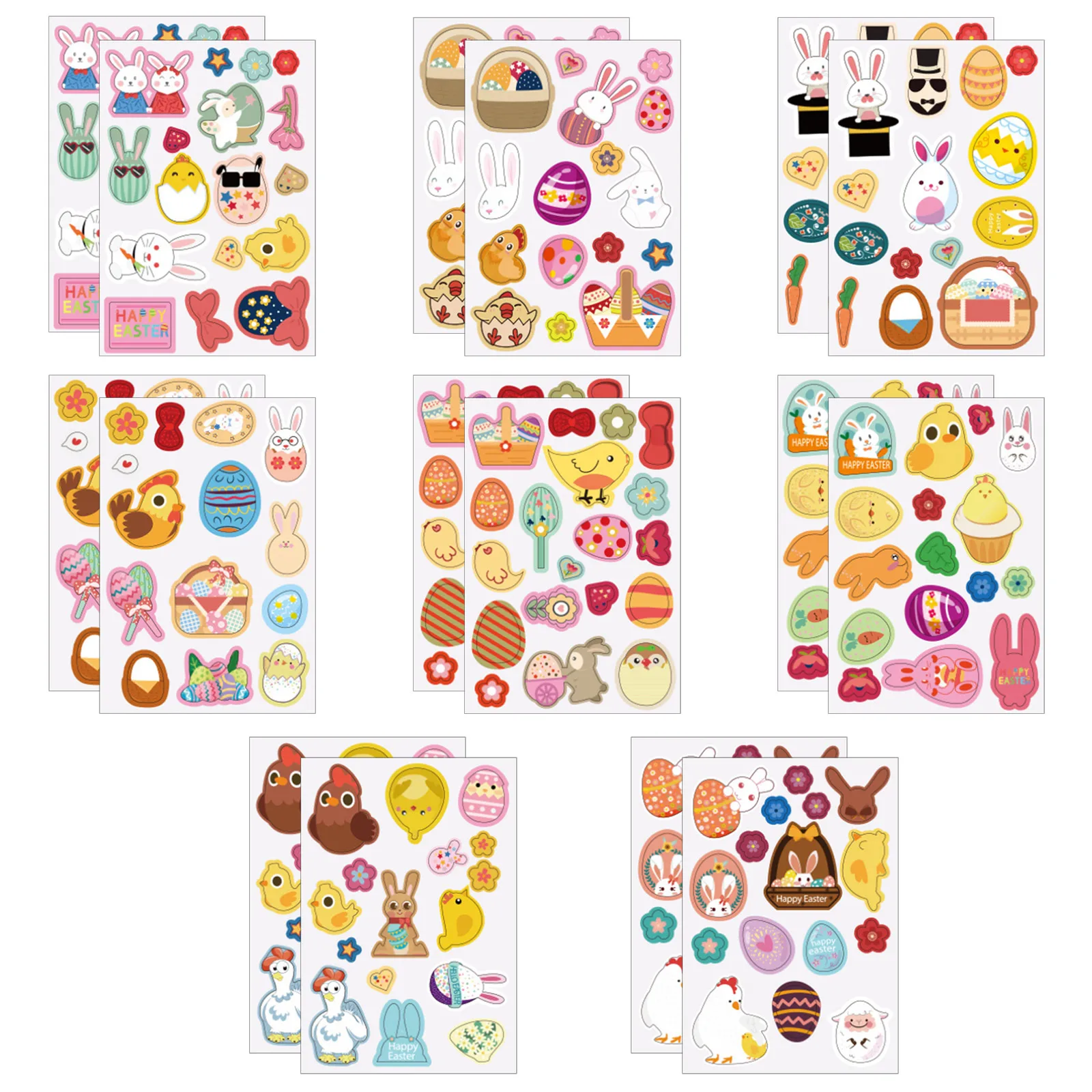 

16 Sheets Easter Stickers Bulk Cute Easter Egg Bunny Chick Style Stickers for Home Decorations Party Favor Games Supplies