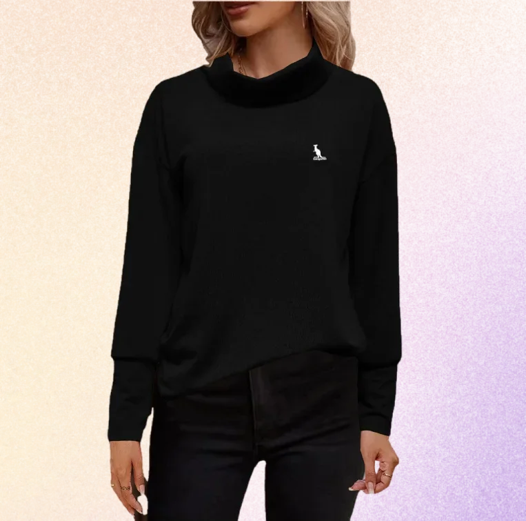 

2024 New Women's Fashion Casual Turtleneck Sweater Dropped Shoulder Sleeve Knit Sweater