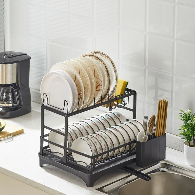 2 Tier Dish Bowl Drainer Storage Rack Kitchen Dish Drying Rack with Drain  Basket Countertop Dinnerware Organizer Drainboard - AliExpress