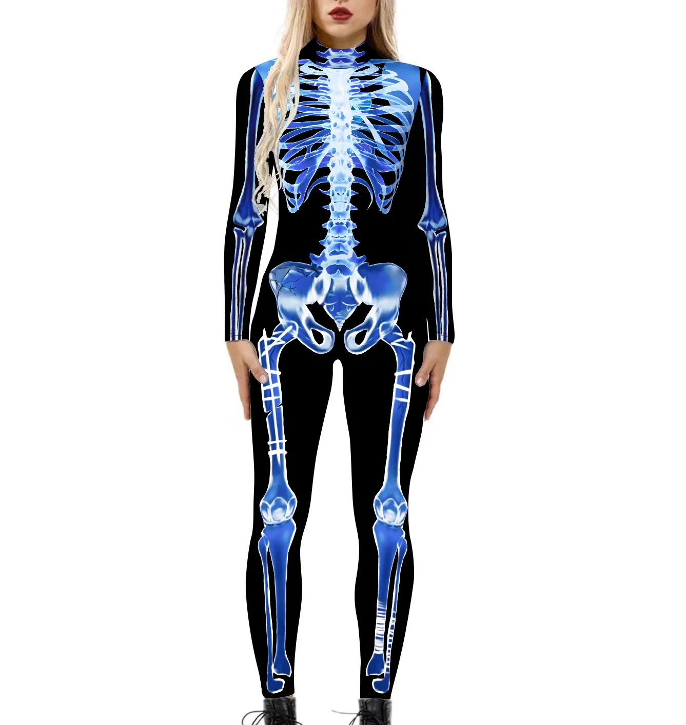 Halloween Horror Party Makeup Novelty White Bone Muscle Tissue Skeleton Skeleton Ball 3D Digital Printing Jumpsuit