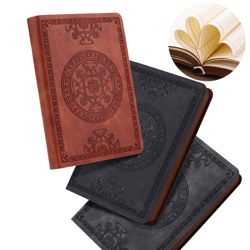New Vintage Pattern Leather Cover Portable Notebook A6 Diary Notebook Student Supplies Office Gift