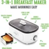 3-in-1 Breakfast Maker Station, Ceramic Nonstick Dual Griddles & Breakfast Sandwiches, 2 Slice Toast Drawer, White 3