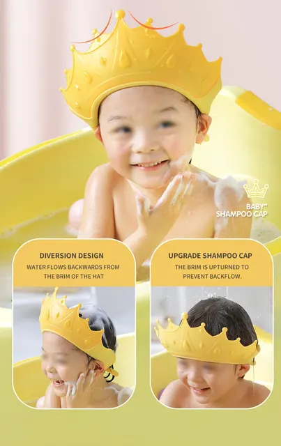 Gorro de baño amarillo para bebé, gorro para Baby Shower que protege las  orejas y los ojos de los niños, visera para Baby Shower, gorro de silicona  ajustable que protege brillar Electrónica