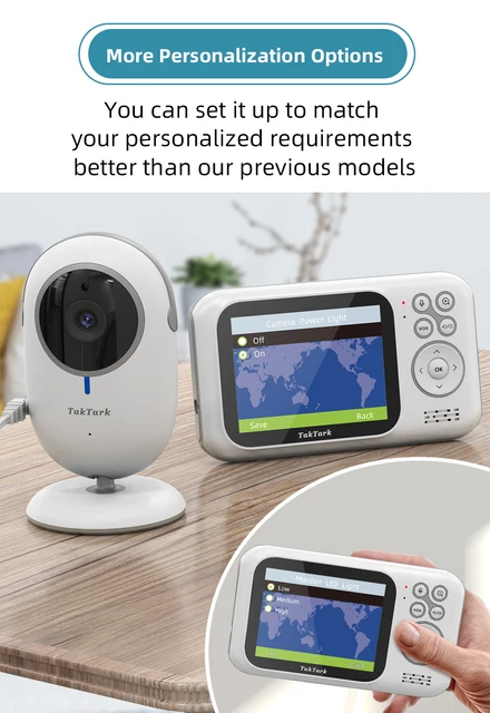 TakTark Monitores de bebé con cámara y audio, 4.3 pulgadas, sin Wi-Fi,  audio de 2 vías, visión nocturna, zoom digital, ahorro de energía VOX