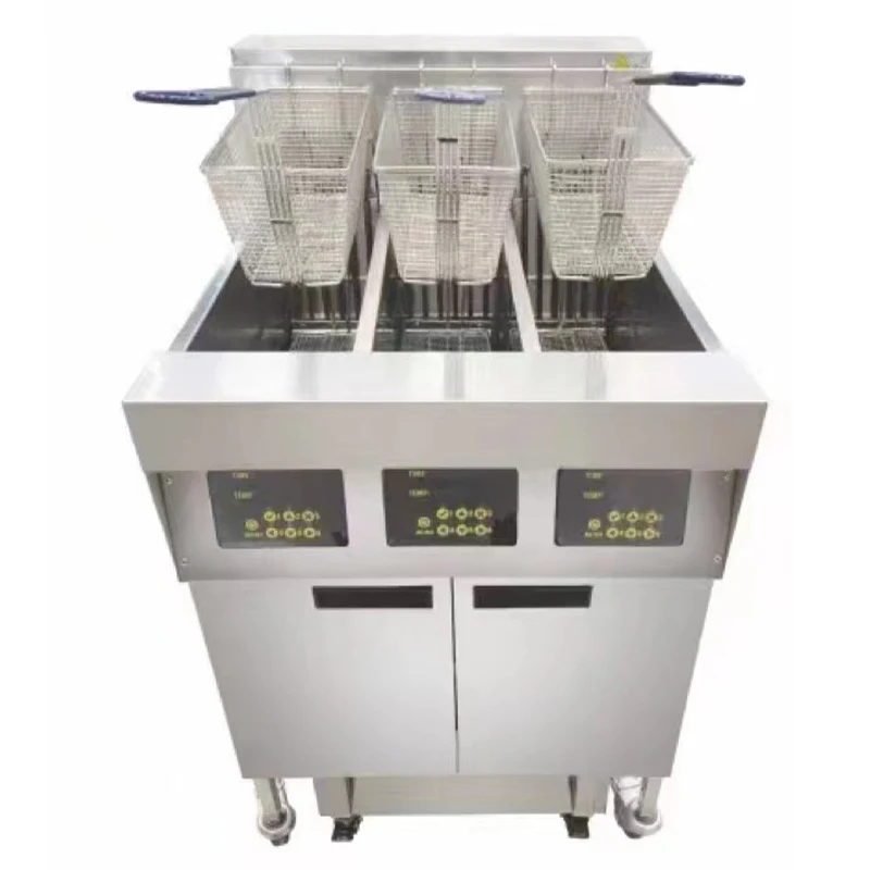 CE Commercial Kitchen Equipment Automatic Lift Deep Fryer Large Capacity Heavy Duty 3-Tank Fryer With Oil Filtration System