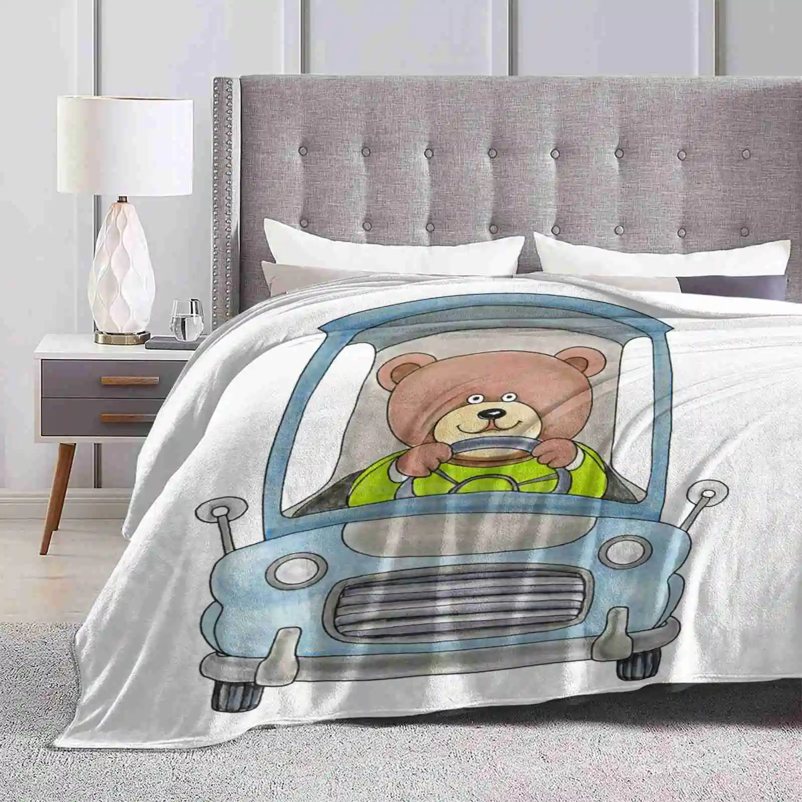 

Плюшевый мишка водит автомобиль модное мягкое теплое плед одеяло акварельные Мультяшные милые очаровательные причудливые Плюшевые мишки животные