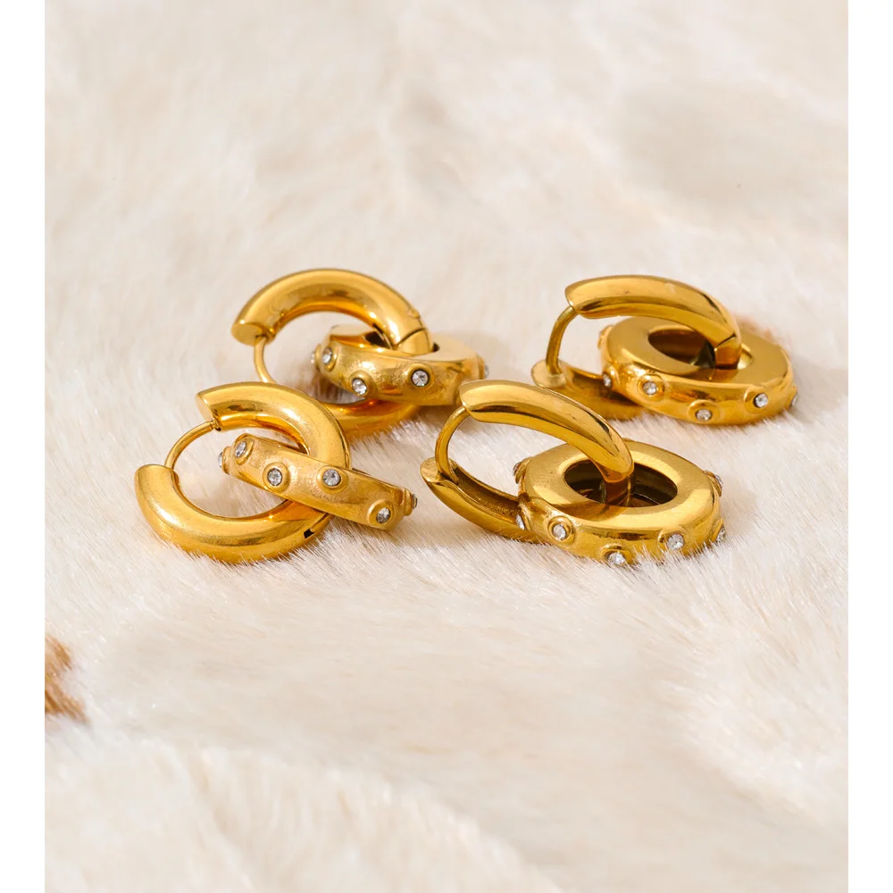 Yhpup Stainless Steel Oval Drop Hoop Earrings 18K Gold Color