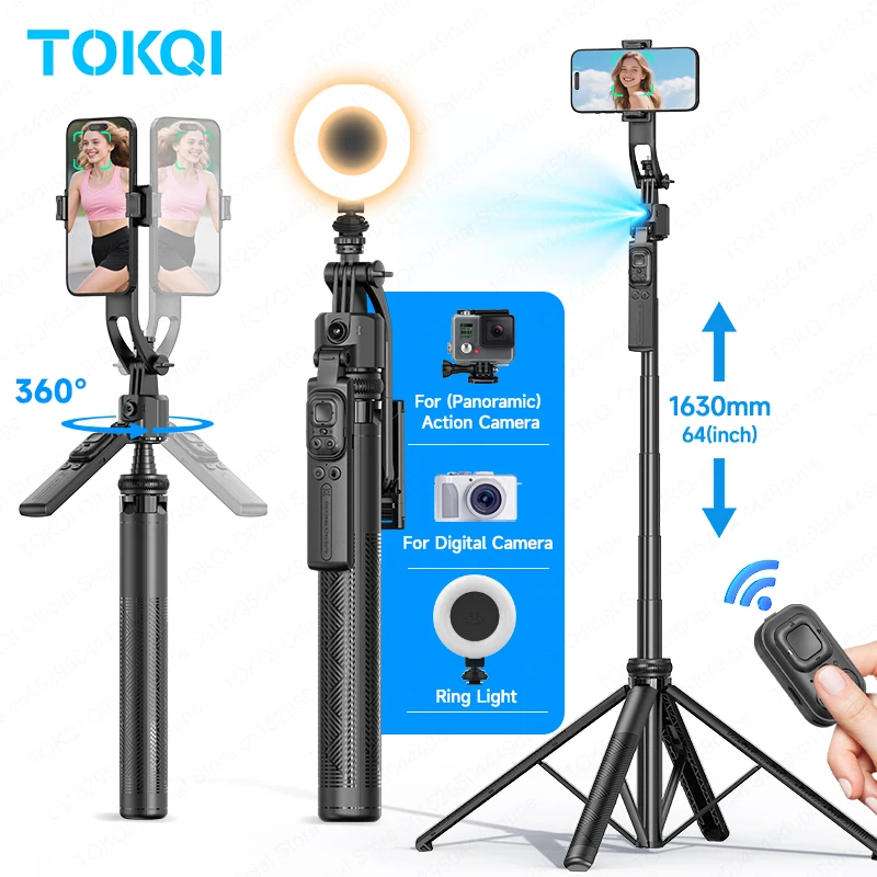 AI Tracking Gimbal Cellphone Stand Extension Rod Selfie Stick Tripod 360&deg; Auto Rotate for Smartphones Shooting Vlog TOKQI C17