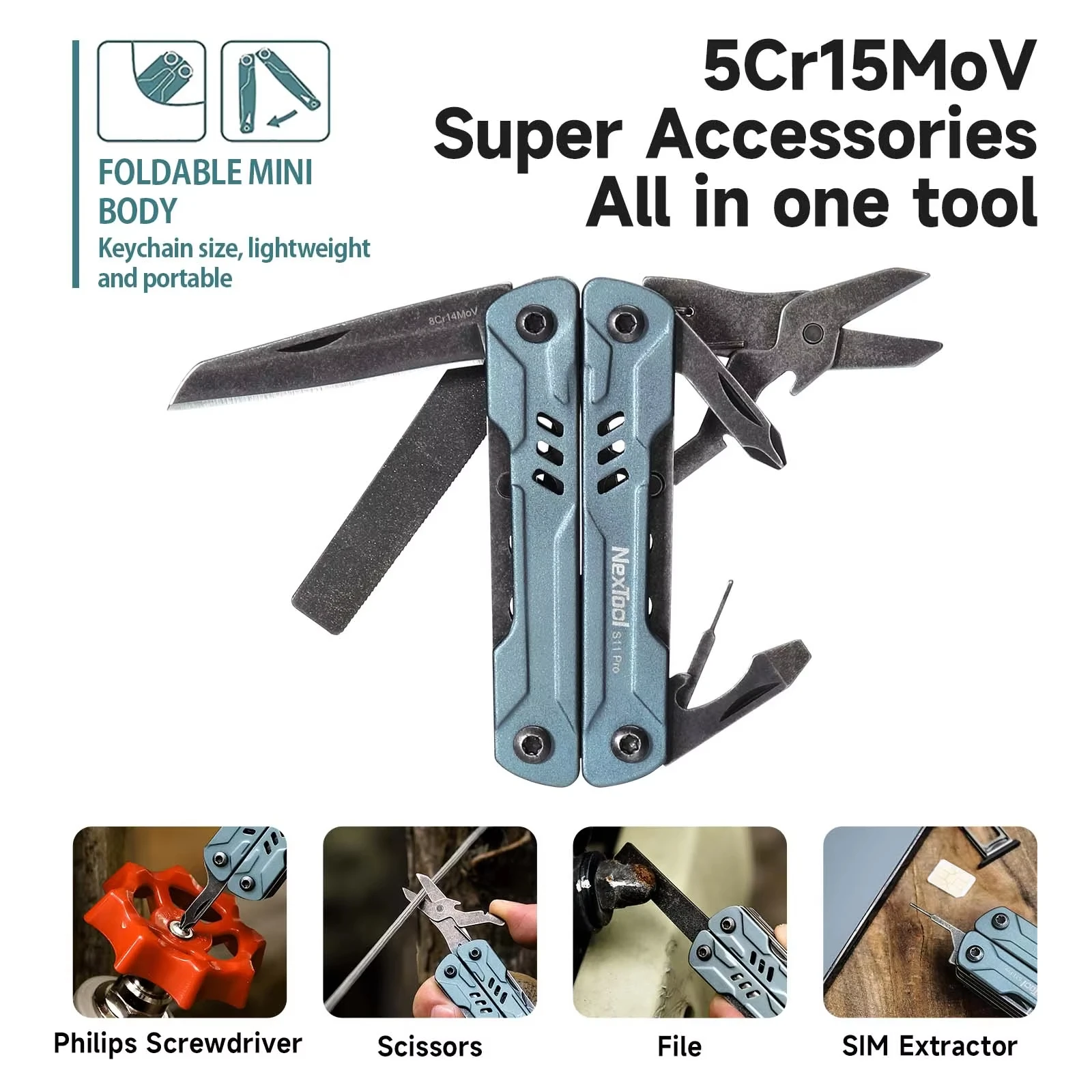 NexTool Mini Sailor Pliers S11 Pro 12-In-1 Multi Tool Pocket Knife Folding Tools Wire Cutters EDC Card Pin Screwdriver Scissors