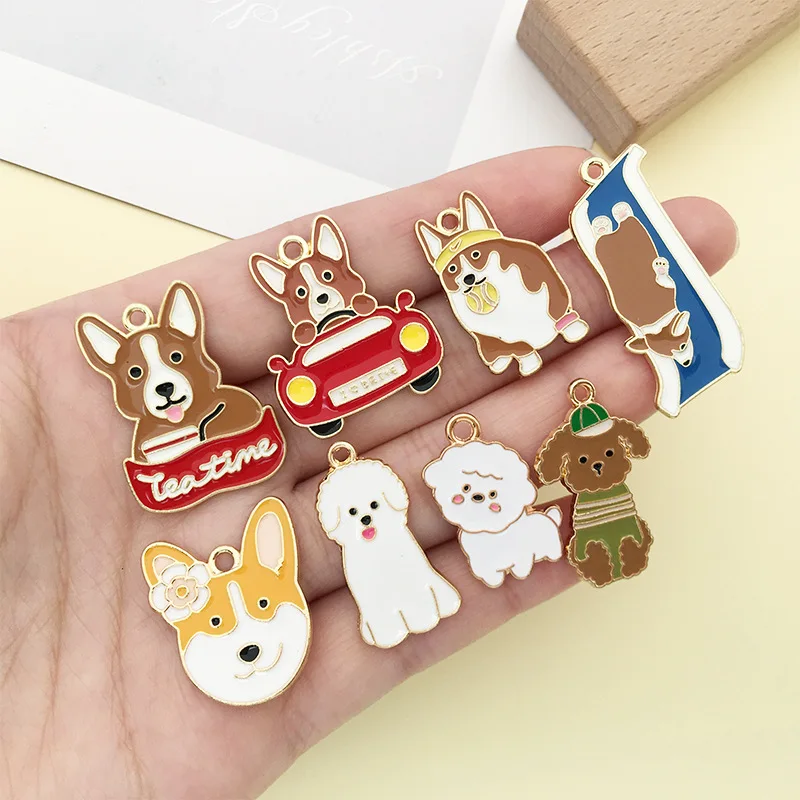 Mixed 26Pcs Animals Enamel Pendants Metal Pet Dogs Charms for Jewelry Earrings Necklace Making DIY Keychain Accessories