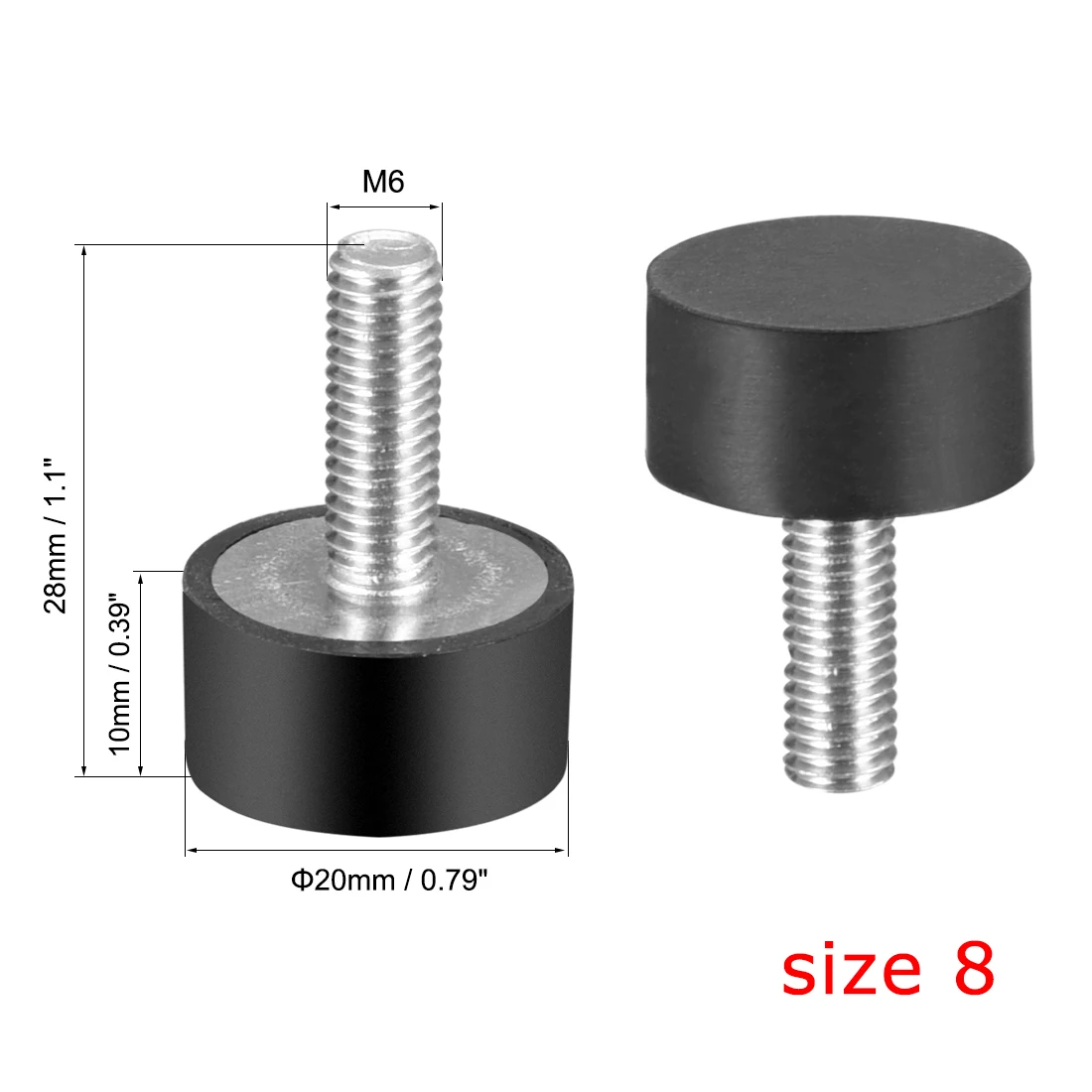 METALLIXITY ラバースタッド M6ねじ 20 x 20 mm 4個 ゴム製 円筒型 防