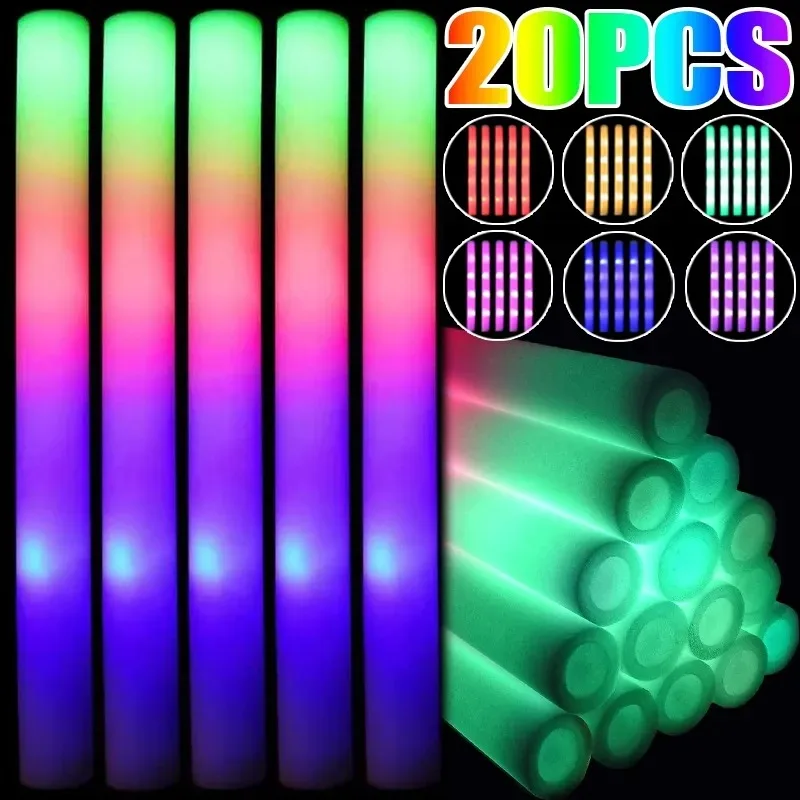 LED Foam Glow Sticks Colored Fluorescent Luminous Cheering Stick Neon Lights for Christmas Birthday Wedding Party Prop Wholesale