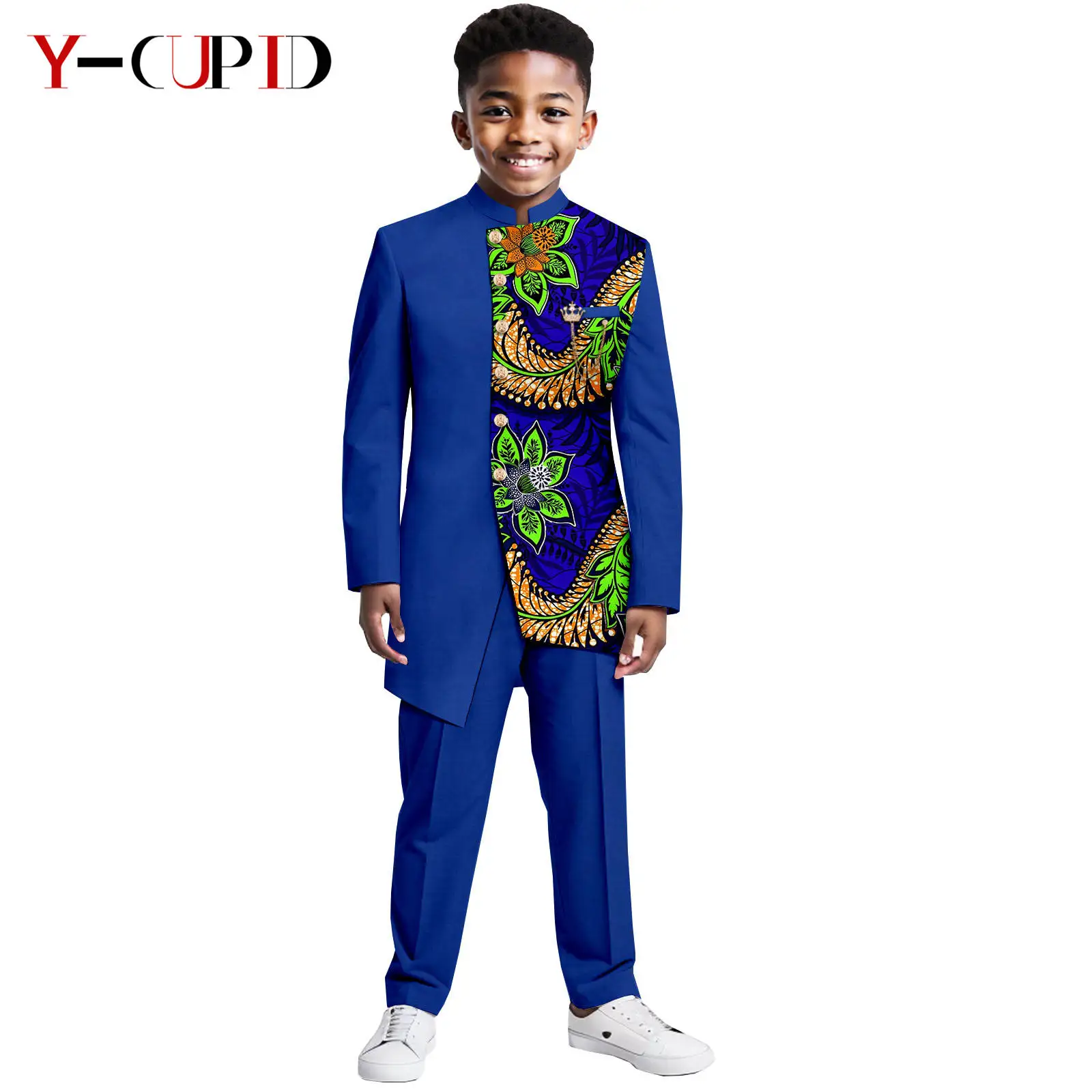 African Clothes for Kids Formal Suits Boys Outfits Blazer Dashiki Print Top and Pant Sets Bazin Riche Children Outwear 2446016