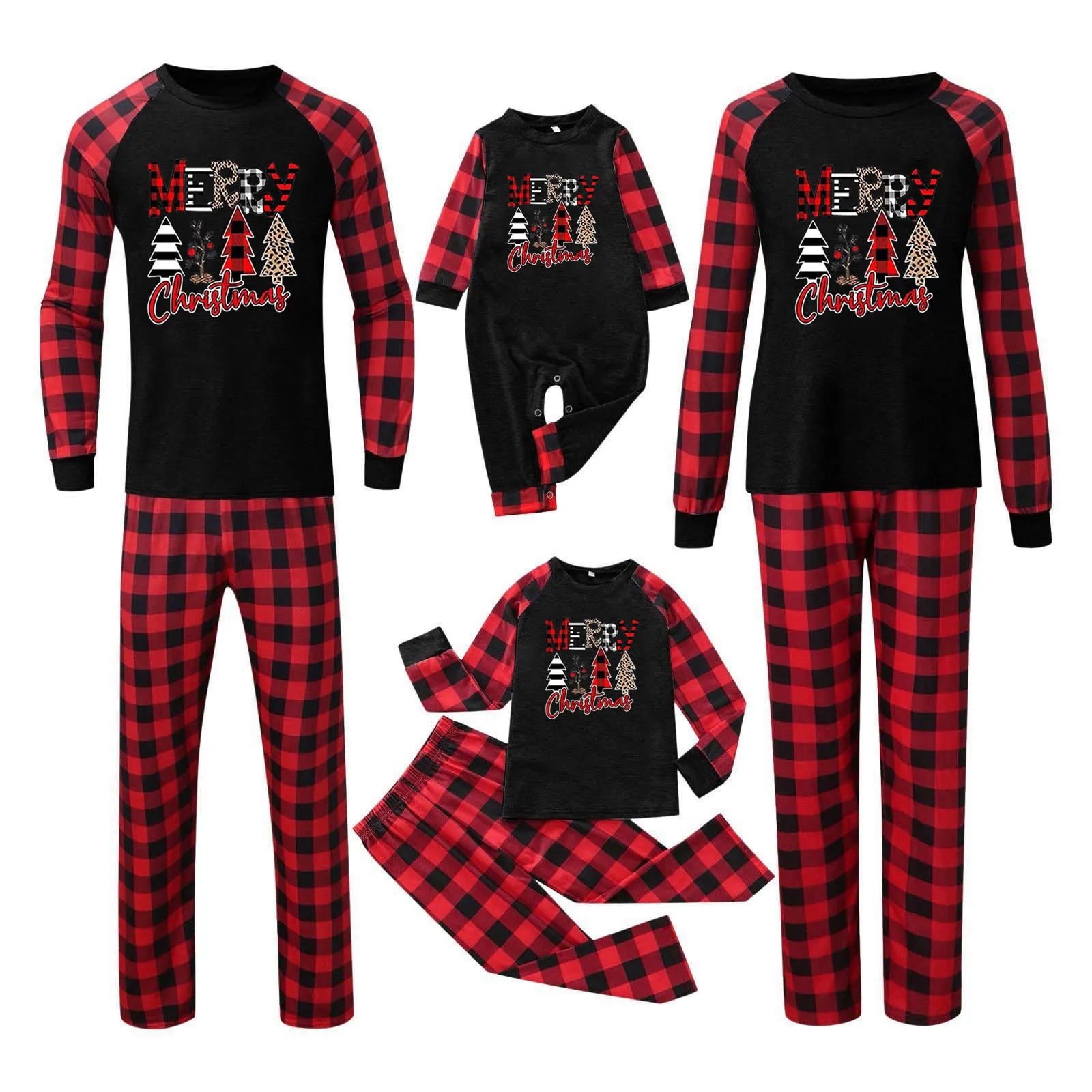 thumbnail image 4 of Conjunto de pijamas familiares de manga larga con estampado de cabeza de ciervo a cuadros y bonitos diseños navideños para bebés 2024, 4 of 5