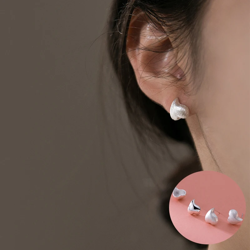 

100% 925 Sterling Silver Love Heart Earrings for Women Girl Fashion Smooth Frosted Design Jewelry Party Gift Dropshipping