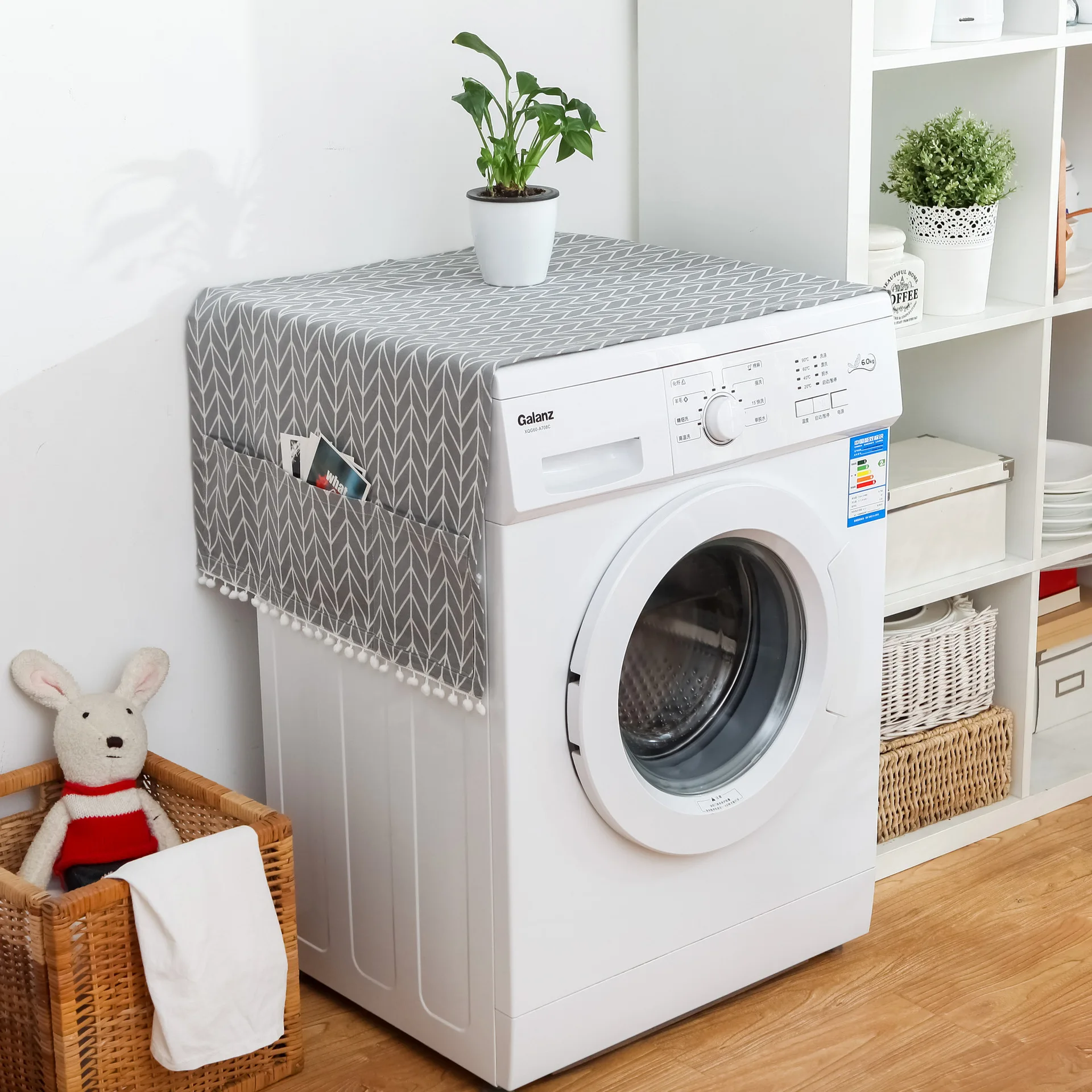 

Grey Geometric Refrigerator Cover Single Door Refrigerator Dust Cover Double Door Refrigerator Towel Drum Washing Machine Cover