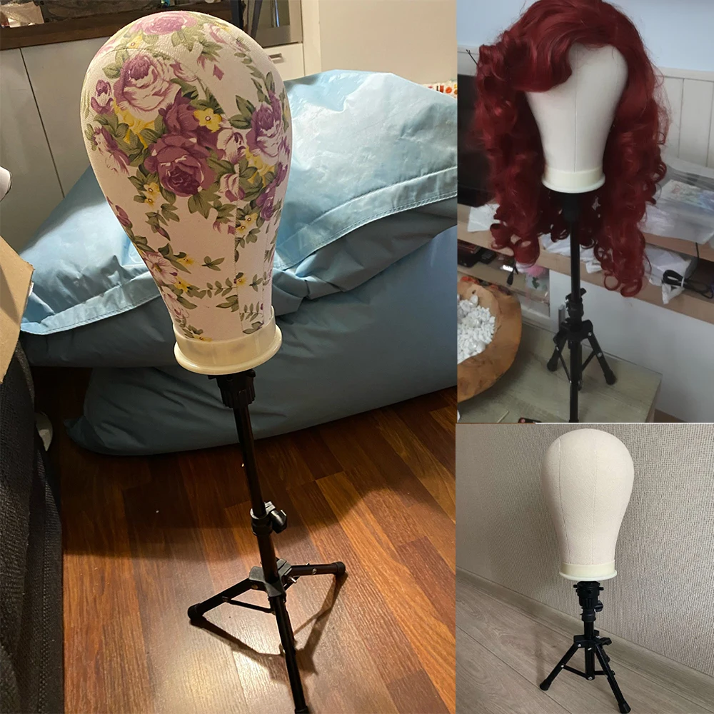 Mannequin Canvas Block Head Wig Stand wig stand wig stand holder wig head mannequin wig storage stand mannequin head holder mannequin head model wig supplies With Adjustable Mannequin Tripod Stand For Making