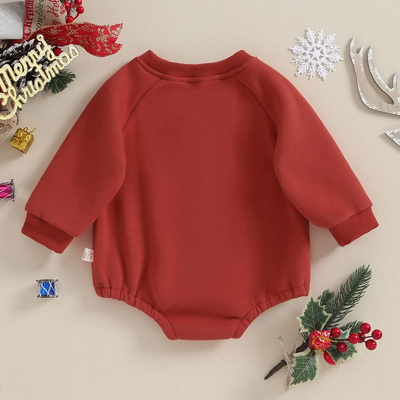 

Baby Boy Girl Christmas Oversized Sweatshirt Bubble Romper Fleece Lined Thick Crewneck Bodysuit Jumpsuit