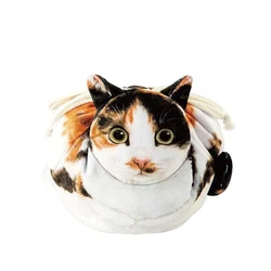 Adorable Cat Head 3D Makeup Bag with Drawstring Closure - Perfect Gift for Women Cat Lovers, Versatile Travel Cosmetic Organizer Pouch (Calico cat)