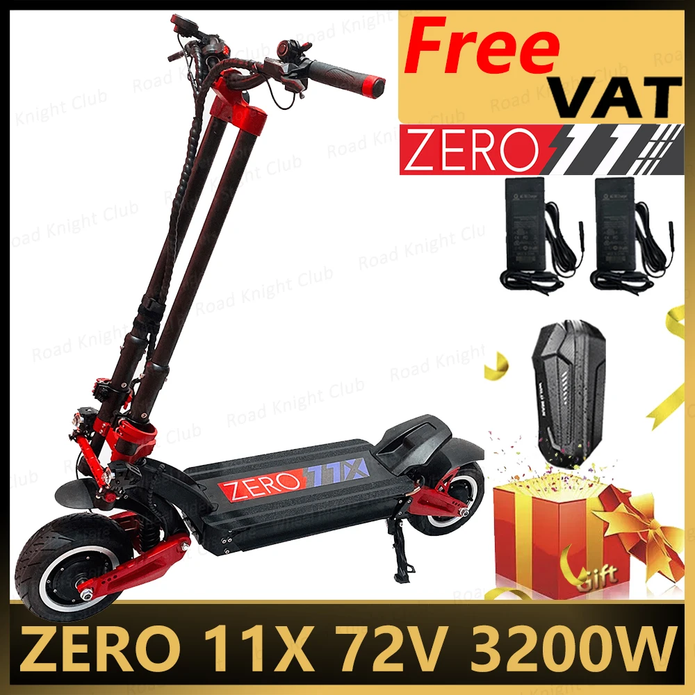 Original ZERO 11X Inch Dual Motor Electric Scooter 72V 32A 3200W Offroad Street Escooter 110km