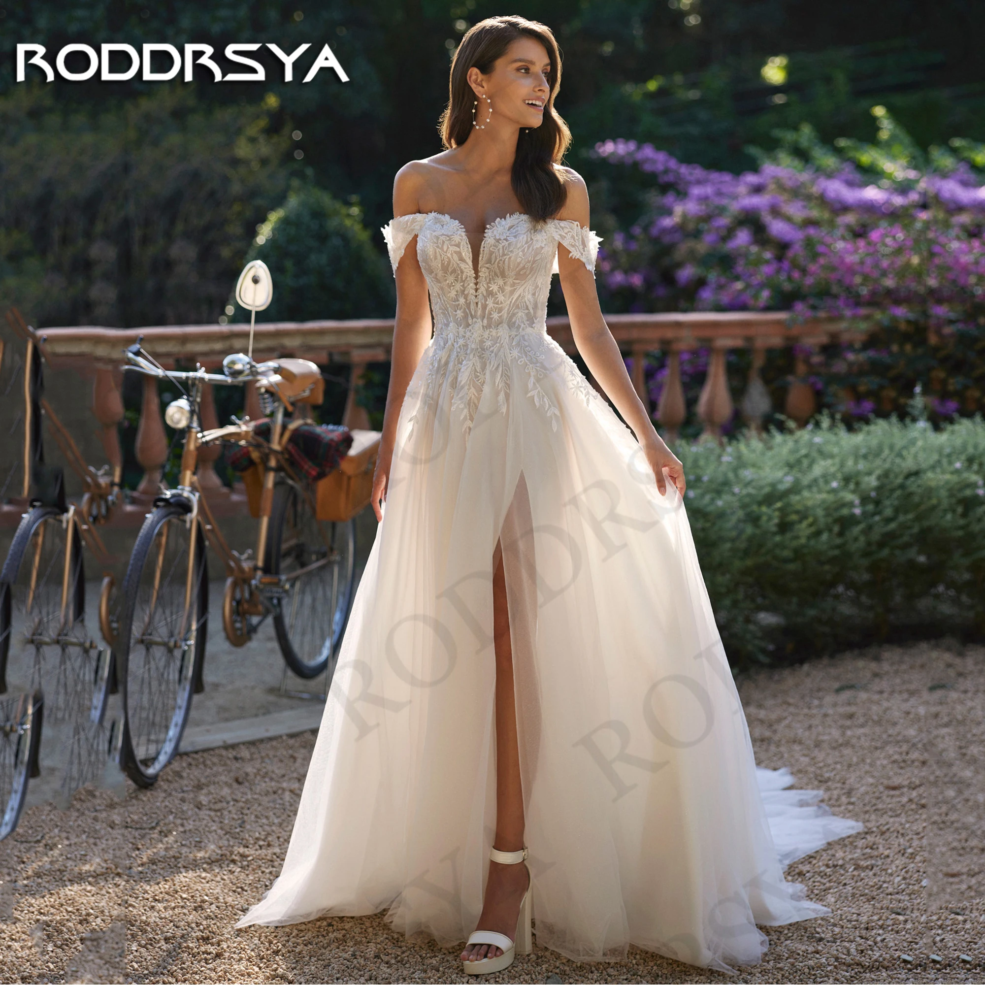 RODDRSYA Elegant Lace Off Shoulder Wedding Dress vestidos de novia Bohemian Sweetheart A Line Bridal Gown Woman Tulle Customized 1