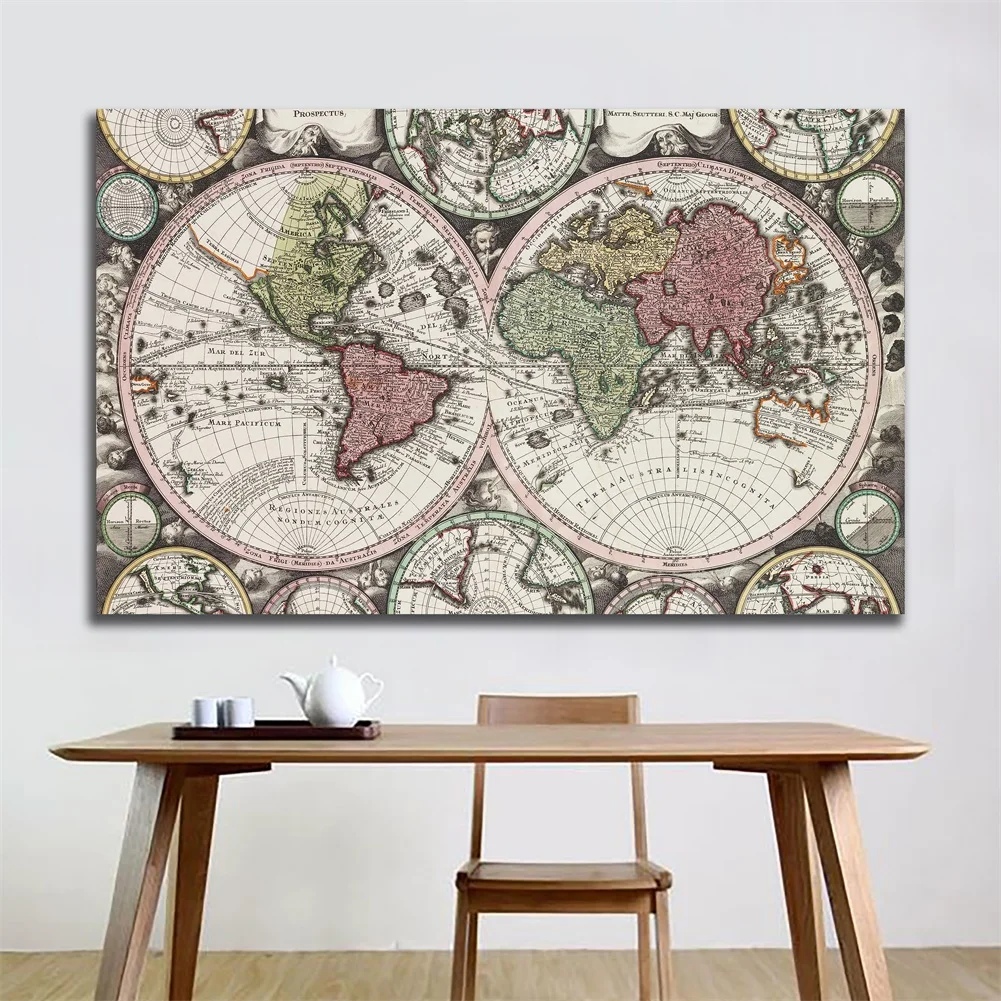 The World Map Retro Poster Non-woven Canvas Painting Wall Art Prints Living Room Home Decoration School Office Supplies 59*42cm