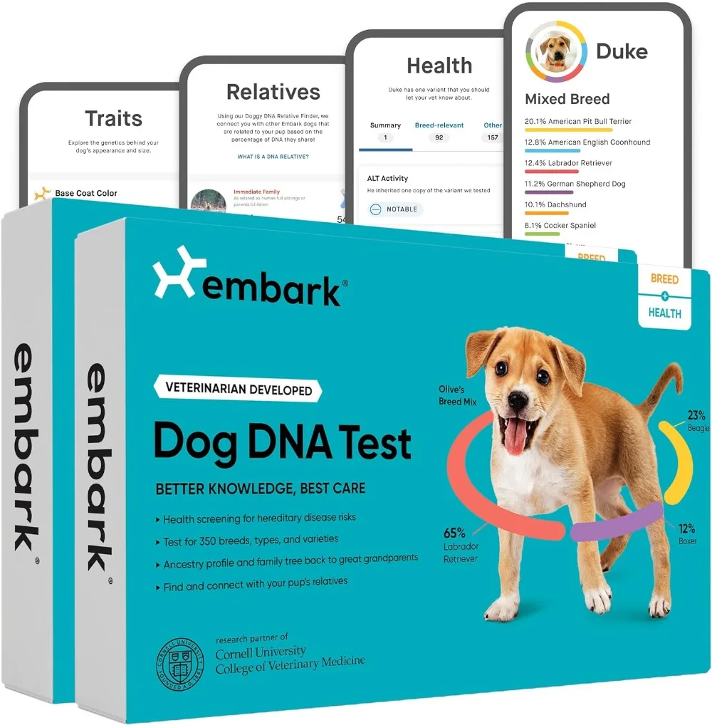 Breed Health Kit (2 Pack) Dog DNA Test Discover Breed Ancestry Relative Finder Genetic Health Traits COI Pet Test Strips