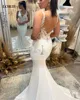 LORIE Sexy V Neck Mermaid Wedding Dresses Backless Satin Sleeveless Bride Dress Elegant Lace Modest Wedding Gowns 2023Customized 3