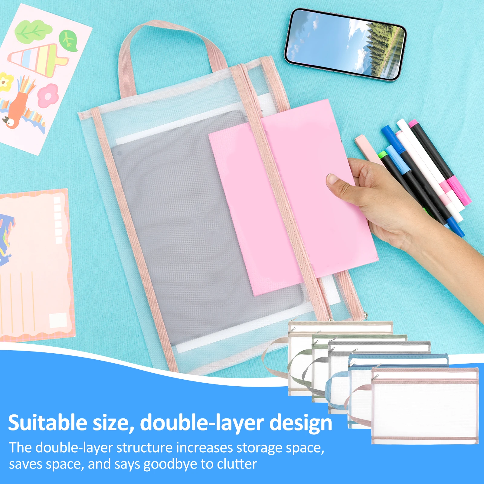 Mesh Zipper Folder File Pouch A4 Paper Storage Bag