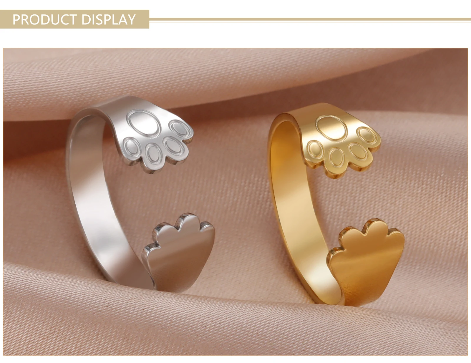 Animal Pet Paw Open Rings for Women Stainless Steel Adjustable - PeticaDeals