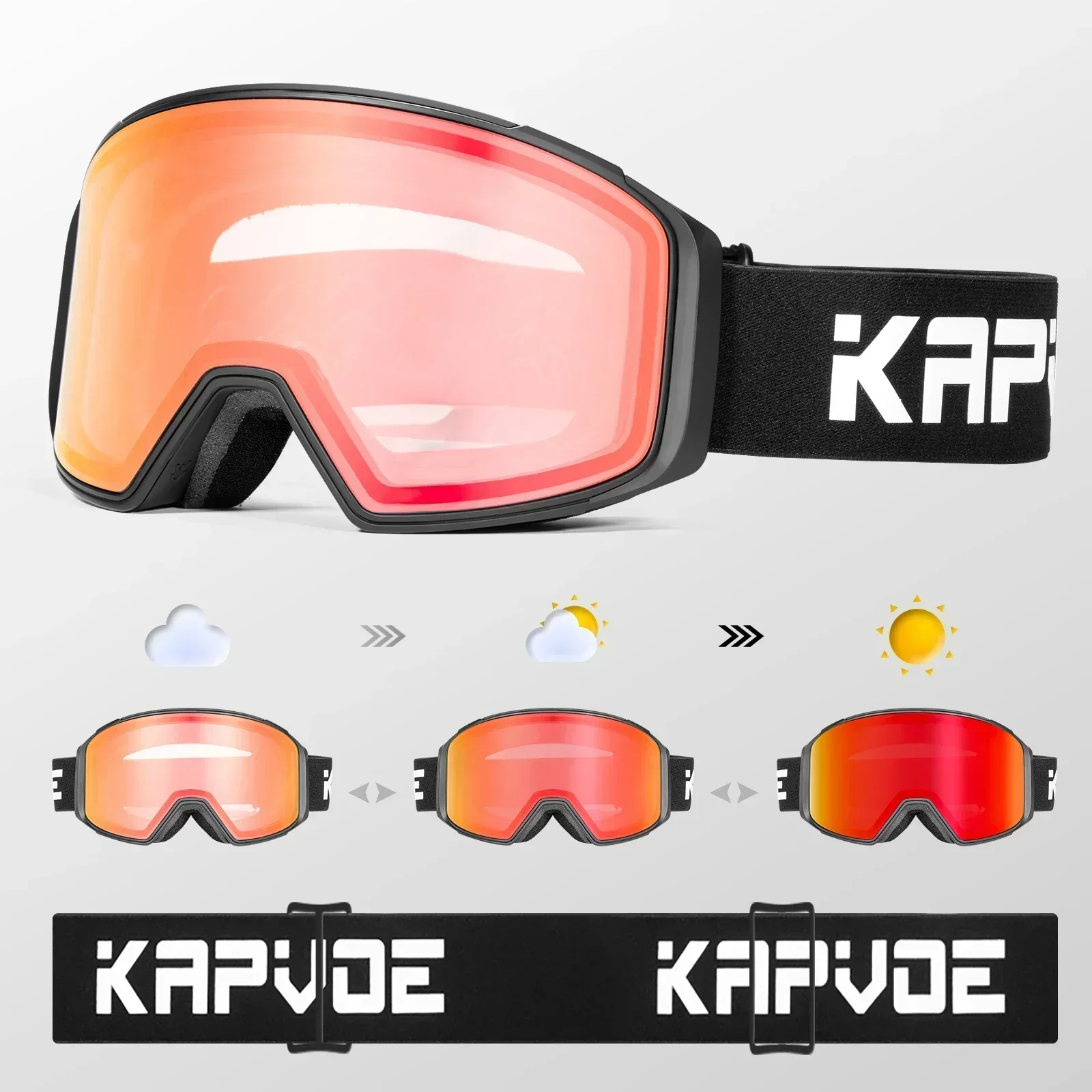 Kapvoe Ski Goggles Photochromic Snow Goggles Professional Winter Men Cycling Sunglasses Anti-Fog Snowboard Ski Equipment UV400