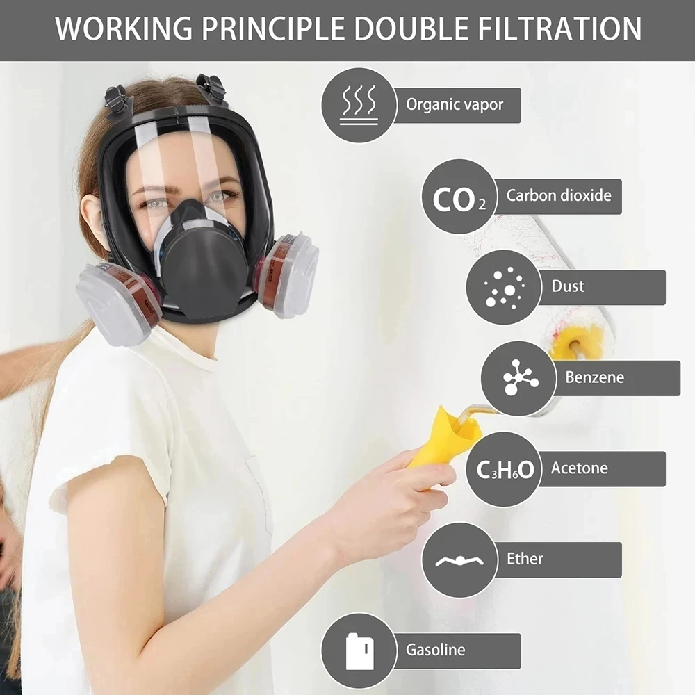 SJL ZW 6800 suit 7pcs Large View Full Gas Mask Full Facepiece Respirator Painting Spraying Silicone Mask