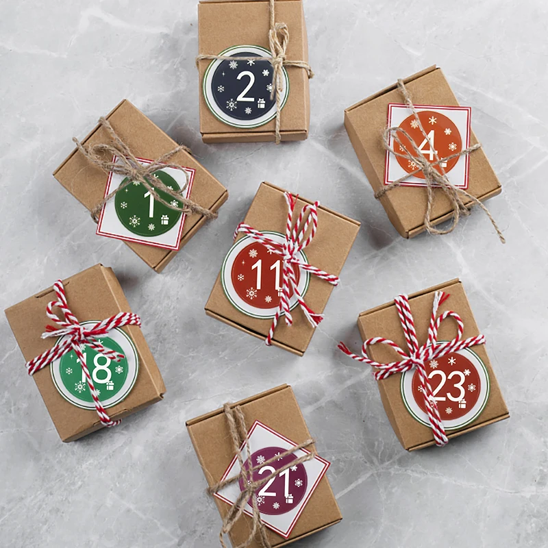 24pcs Merry Christmas Advent Calendar Number Paper Stickers 1~24 DIY Gifts Packaging Labels Xmas Decor