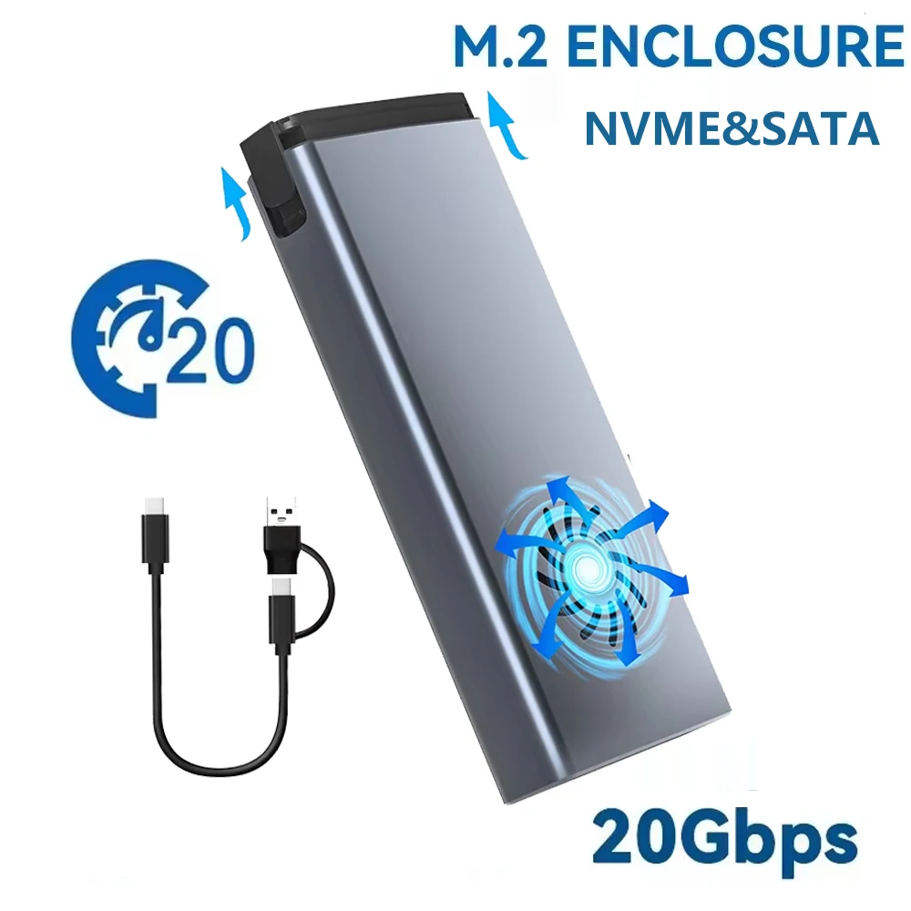 NVME SATA M.2 Solid State Drive External Enclosure 2230/2242/2260/2280 M.2 to USB C 20Gbps SSD Aluminum Case Type A+C for M/M+B ssd enclosure