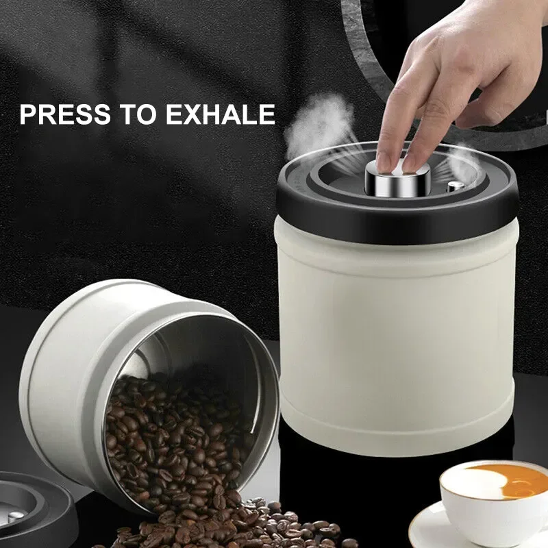 Coffee Pot Honey Jars 304 Stainless Steel Airtight Coffee Container Storage Canister Coffee Bean Jar Vacuum Sealed Cans food Kitchen Storage Organizer