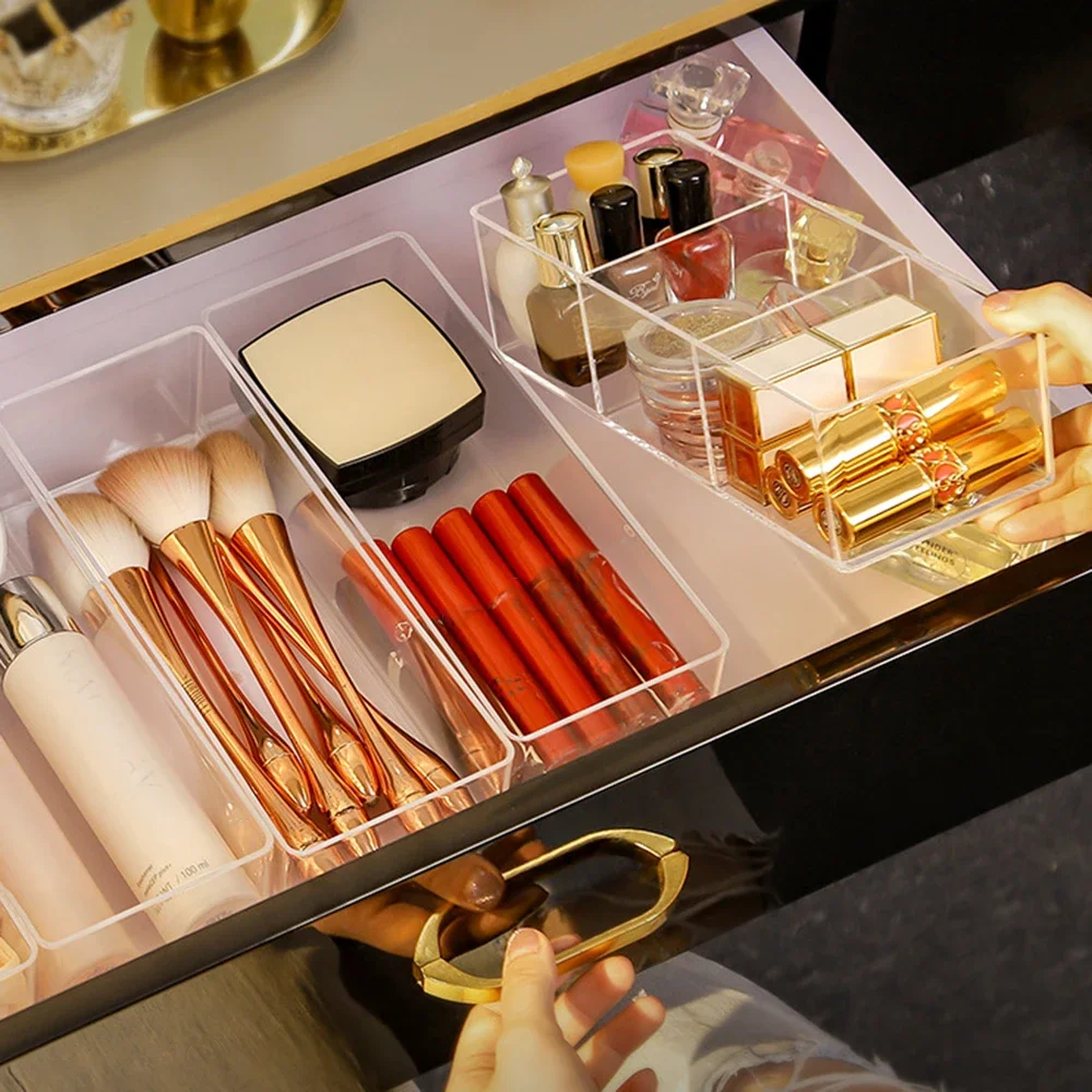 Clear Acrylic Makeup Layered Storage Box Dressing Table Cosmetic Lipstick Finishing Grid Box Desktop Drawer Storage Compartment 4