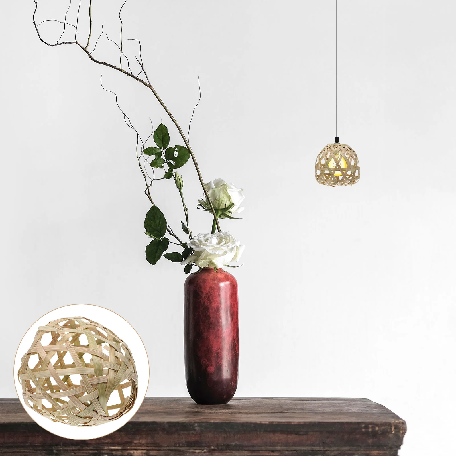 

2 Pcs Dining Table Bamboo Lampshade Miss Boho Decor Vintage Light Weaving Shades