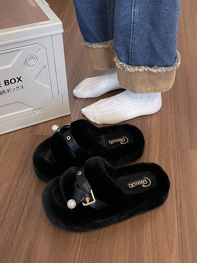 

Шлепанцы женские зимние на высоком каблуке, с мехом, на платформе