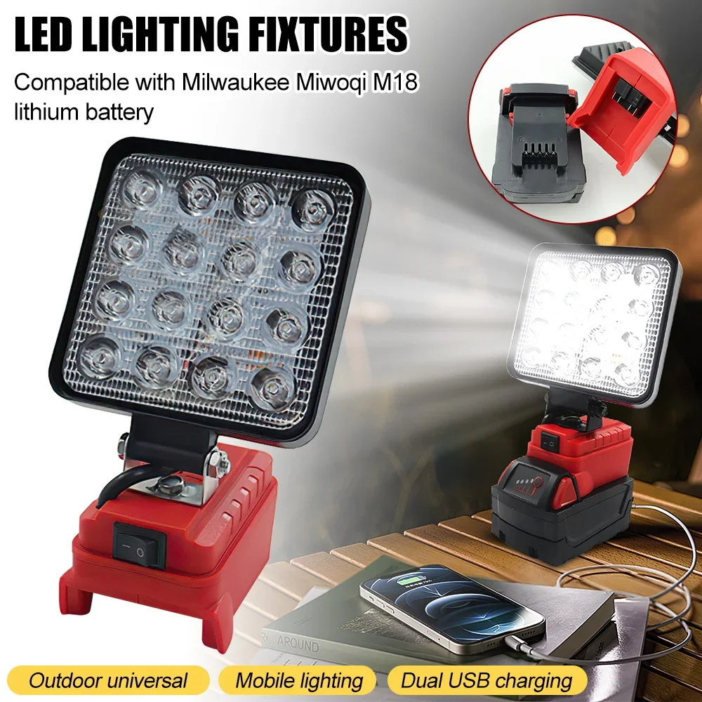 Lámpara LED portátil, luz de trabajo para Milwaukee, batería de 18V M18, reflector de emergencia, linterna de Camping, l