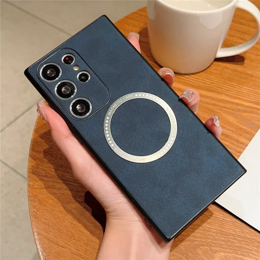 

2023 New Leather For Magsafe Wireless Charging Magnetic Case For Samsung S23 Ultra S22 Plus Soft Silicone Bumper Magnet PU Cover