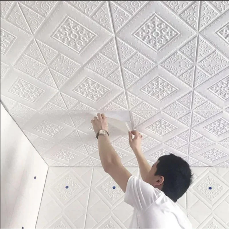 

1-10pcs 70*70cm Wall Sticker Convenient Home Decoration Self-adhesive Ceiling Wallpaper 3D Foam Brick Waterproof Decoration